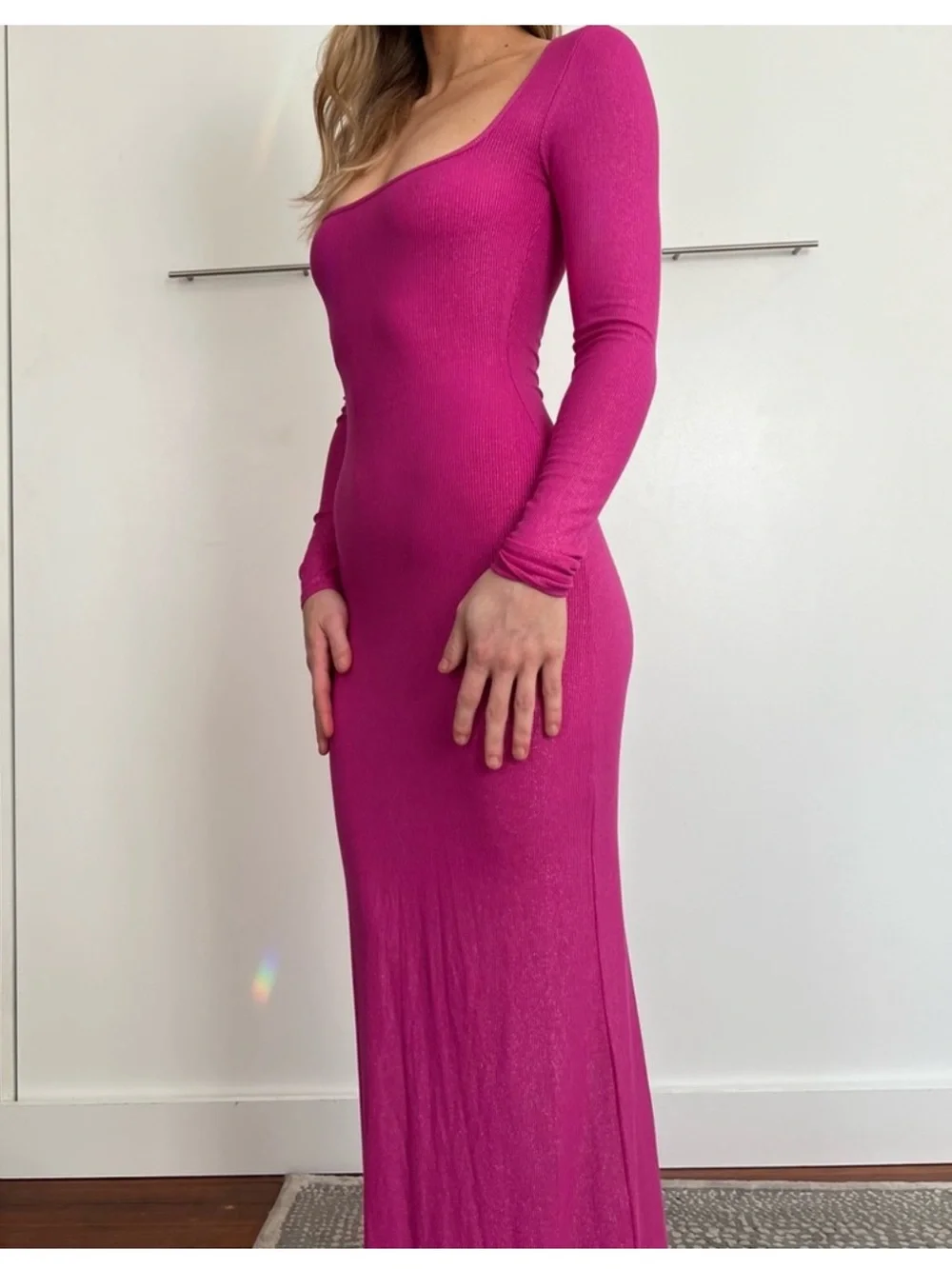 SKIMS Soft Lounge Long Sleeve Maxi Dress Large Fuchsia Foil Metallic Large Rare - Picture 4 of 10